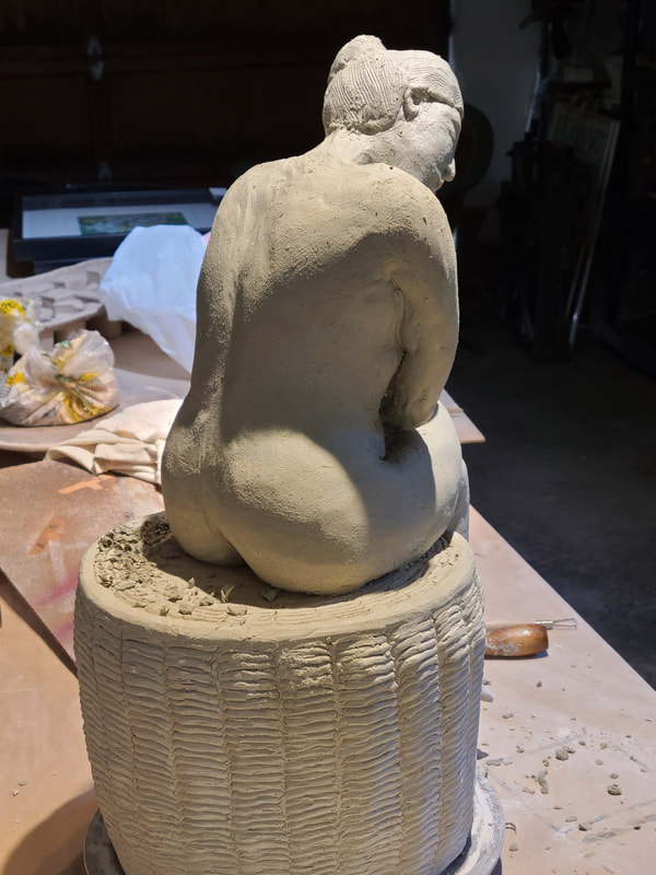 "Pensive" Ceramic Sculpture, in process, Linda A Levy, LA Levy, Linda Levy, artist, sculptor, Bonny Doon, Santa Cruz, California