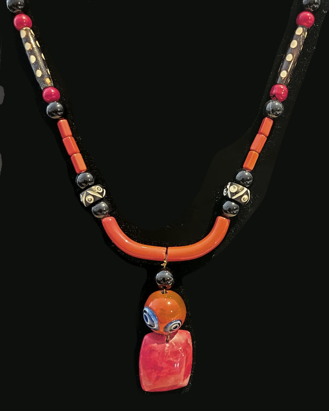 Glass beaded necklace - Linda Levy has been creating Jewelry, Necklaces, Earrings, Gemstone jewelry, handcrafted, original art, in Santa Cruz California
