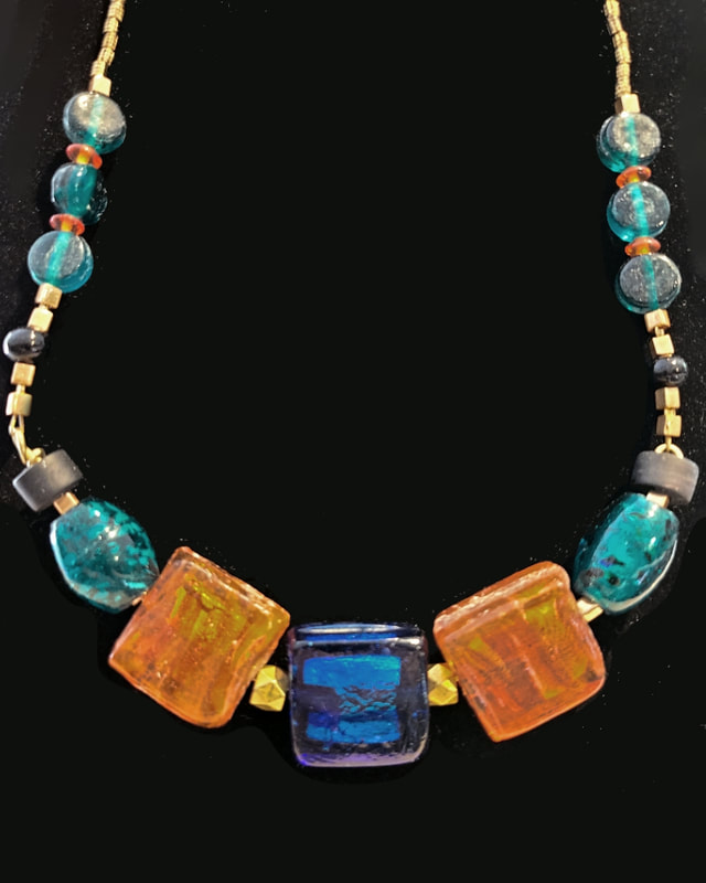 Necklace made from large glass beads - Linda Levy has been creating Jewelry, Necklaces, Earrings, Gemstone jewelry, handcrafted, original art, in Santa Cruz California
