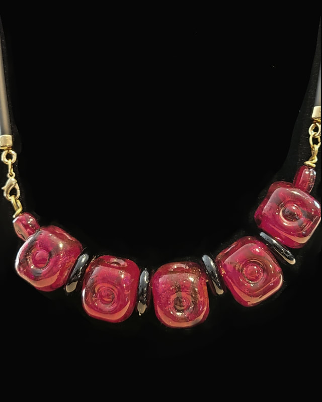 RED large beads make up this necklace - Linda Levy has been creating Jewelry, Necklaces, Earrings, Gemstone jewelry, handcrafted, original art, in Santa Cruz California
