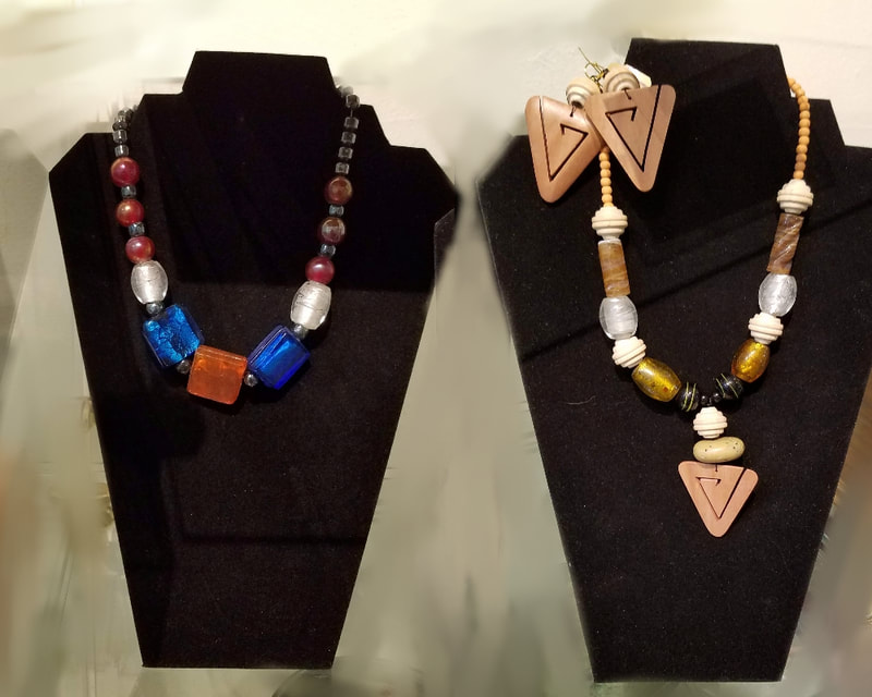 Big statement necklaces by LA Levy, handmade using wood, bone, ceramics, glass, metal findings