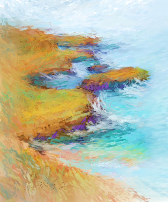 "Wilder Ranch Cliffs" digital painting, Linda A. Levy, LA Levy, Linda Levy, Bonny Doon, Santa Cruz, California, artist
