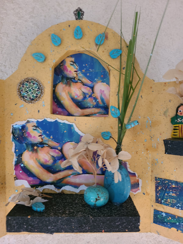 Detail of Fainting Couch 3 Altar/retablo, 3D construction, LA Levy, Linda A Levy, Santa Cruz, California, artist