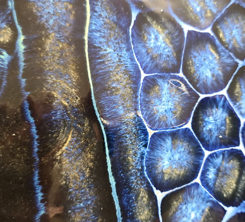 Detail of Ceramic plate glaze experiment , Linda Levy, LA Levy, Santa Cruz, California, Artist